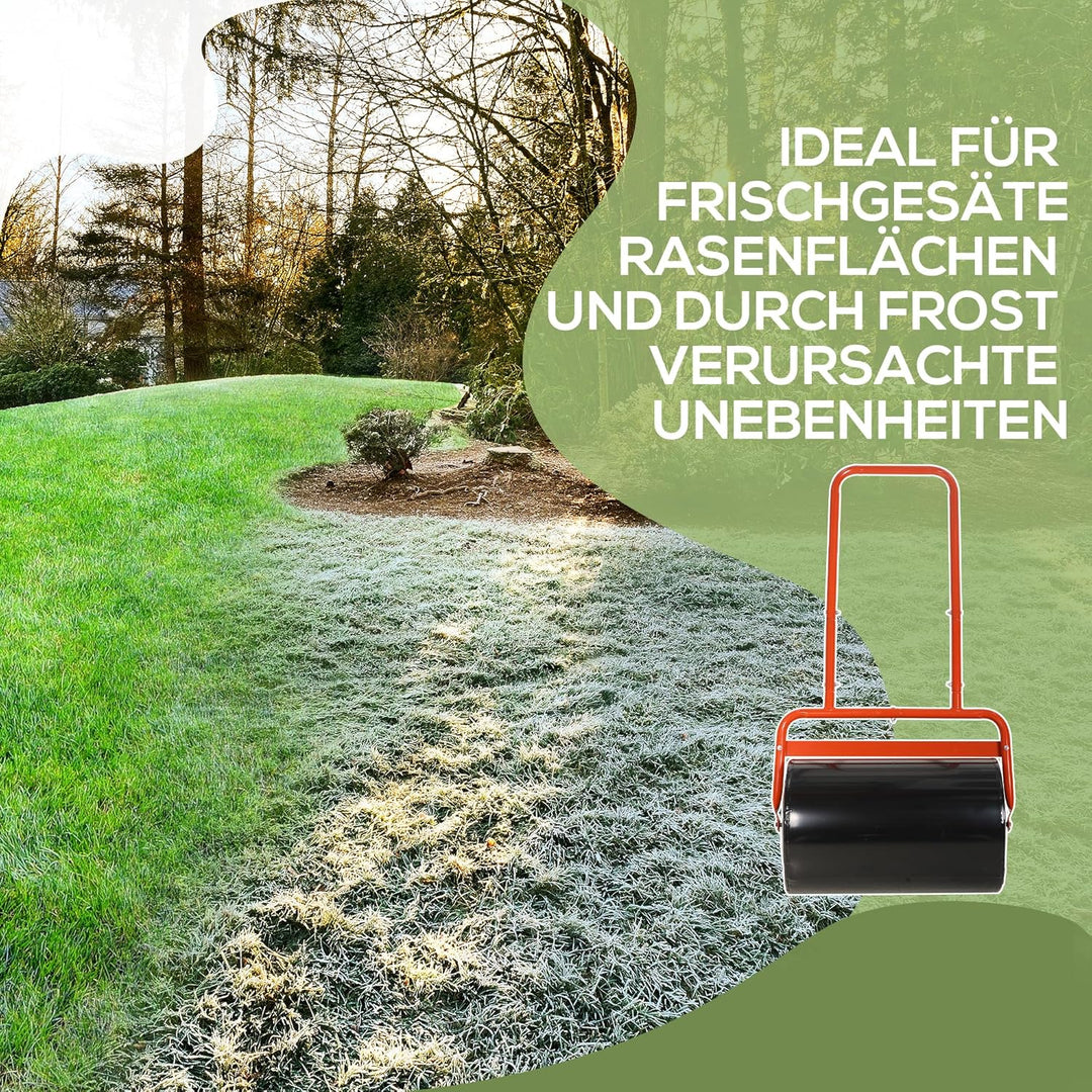 Outsunny Rasenwalze Gartenwalze befüllbar mit Wasser oder Sand, 50cm Breite Handwalze mit U-Griff, 3