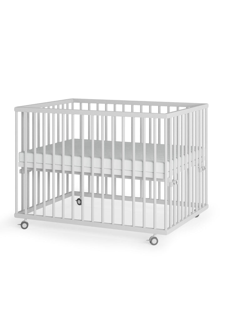 Sämann Laufstall Baby 75x100 cm mit Matratze SleepPlus & Schlupfsprossen | TÜV geprüft | stufenlos h