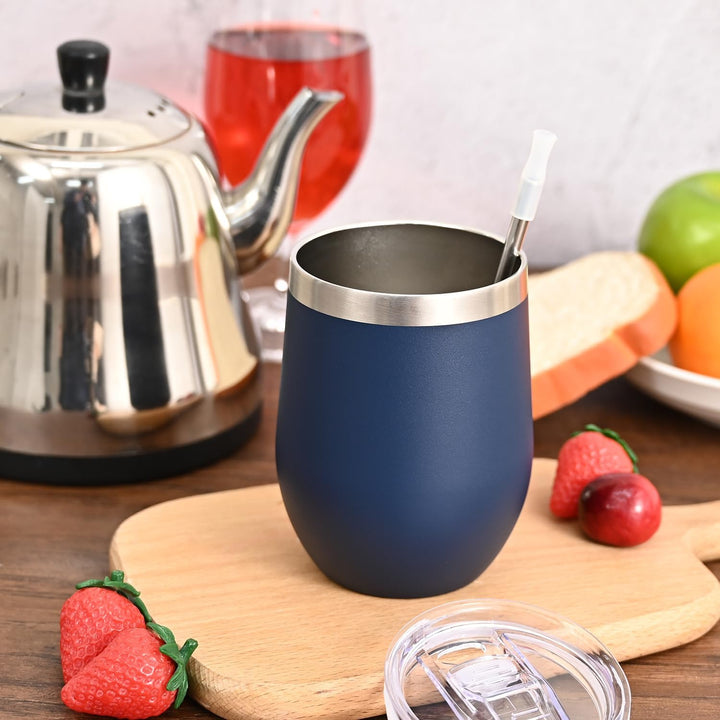 Joymaking 4 Stück Weinbecher Edelstahl, Stemless Weinbecher mit Deckel, Doppelwandige Unbreakable Tr