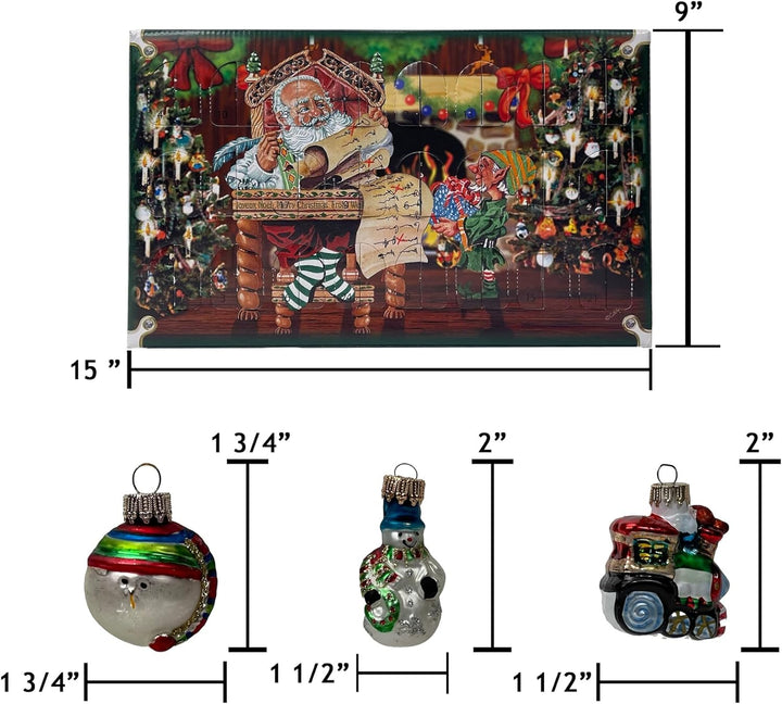 Adventskalender Weihnachtskalender mit Mini-Glasfiguren 4 cm Baumschmuck mundgeblasen und handdekori