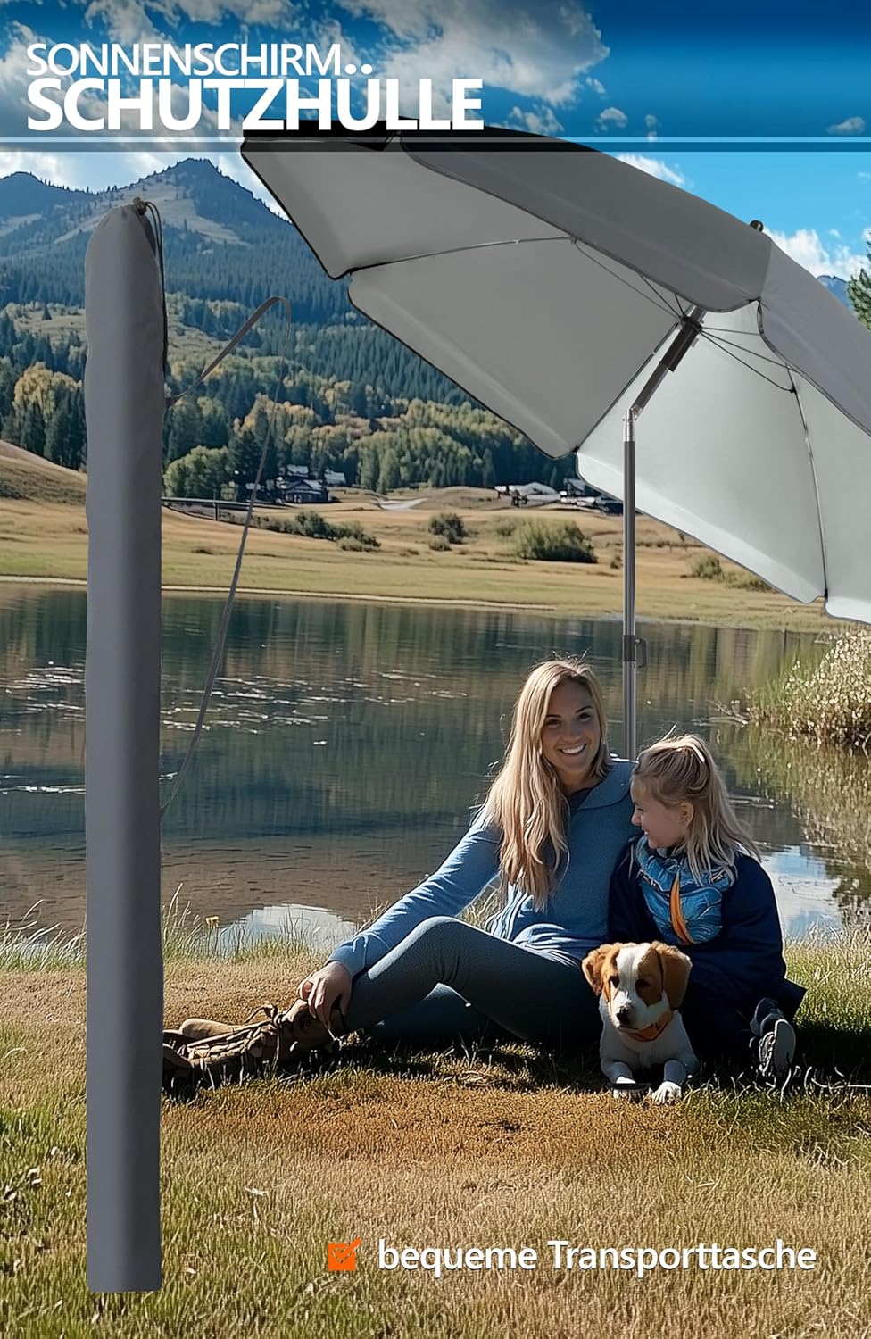 4smile Sonnenschirm Strand Ø 200 cm mit Bodenhülse, 3-IN-1-SET, Anthrazit | UPF 50+ Strandschirm + S