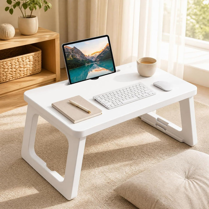 KOMFOTTEU Laptoptisch mit klappbaren Beinen &amp; Tablet-Schlitz, Weiss