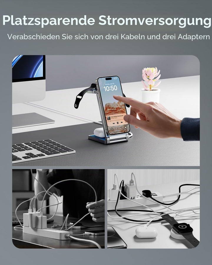 Kabelloses Ladegerät,Hohosb 3 in 1 Zinklegierung Faltbar Magnetische Ladestation[Kompatibel mit Mags