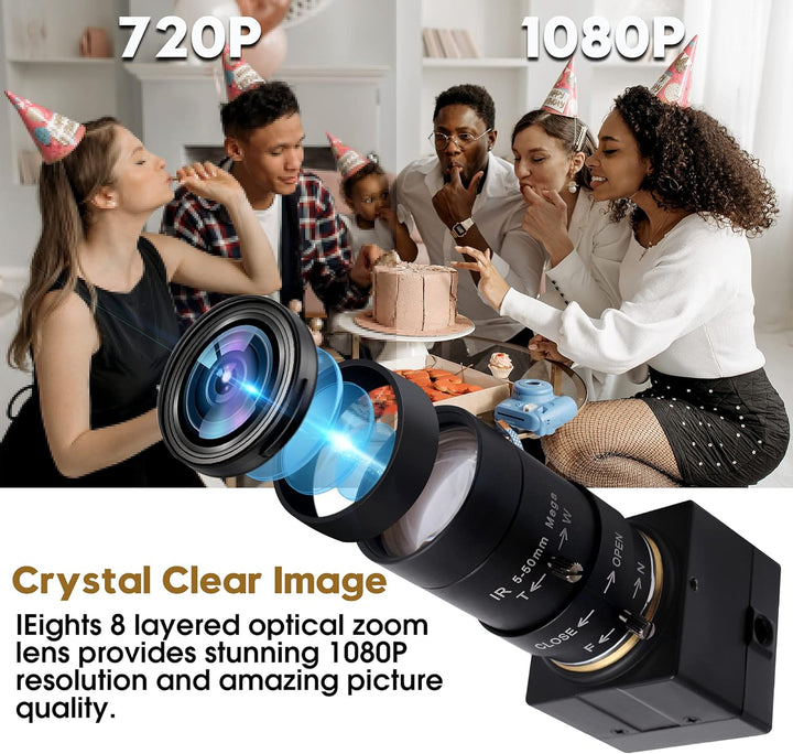 G Varifocal USB Kamera 2MP 10X optischer Zoom Webcam,5-50mm Varifocus Webkamera,Full HD 1080P Varifo