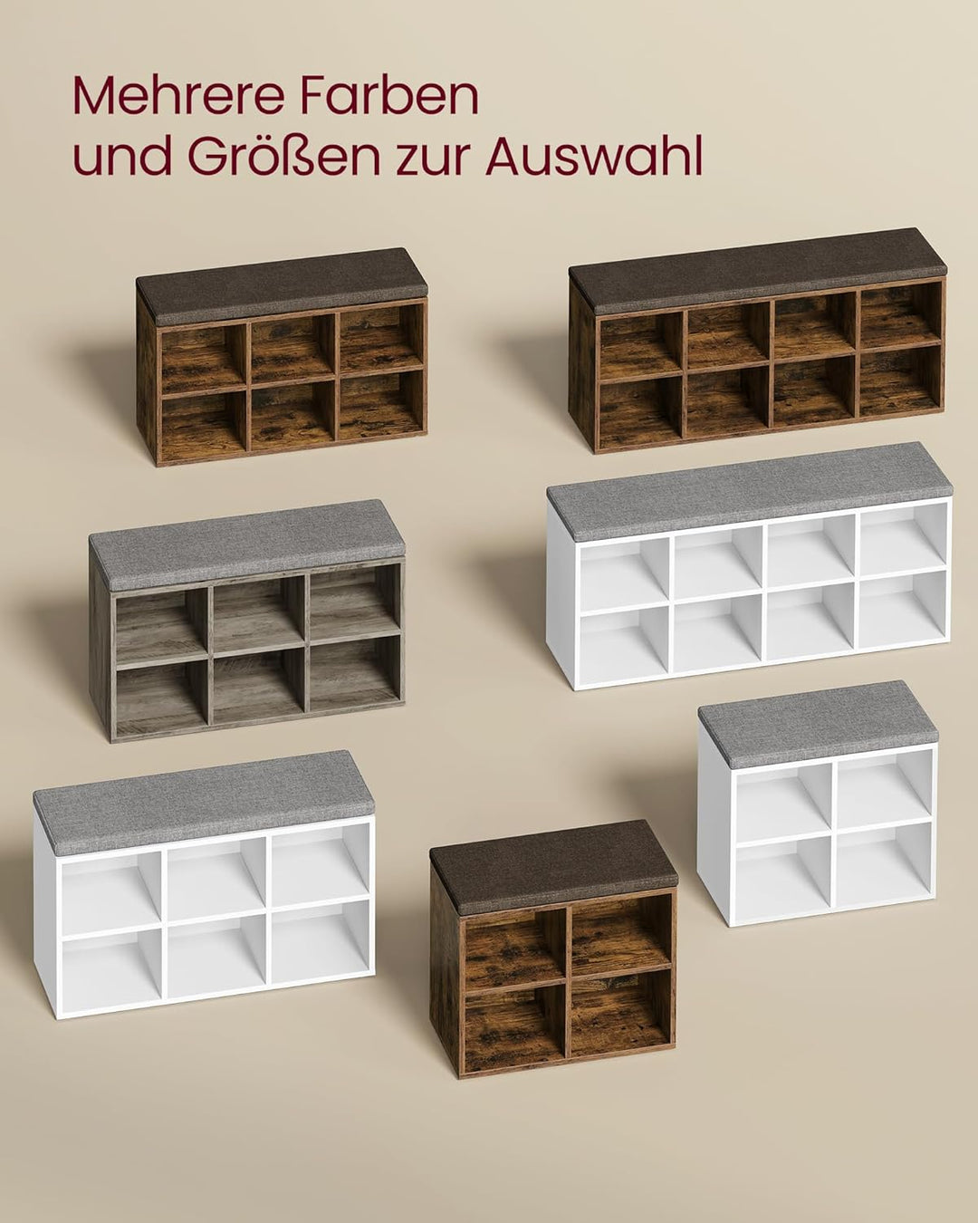 VASAGLE Schuhbank, Schuhregal mit Sitzfläche, Sitzbank mit Stauraum, Kissen, 4 Fächer, verstellbare