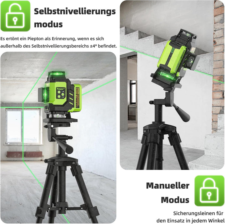 Huepar 4x360 Kreuzlinienlaser Selbstnivellierend 16 Linien Grüner Strahl 4D Linienlaser Fliesenboden