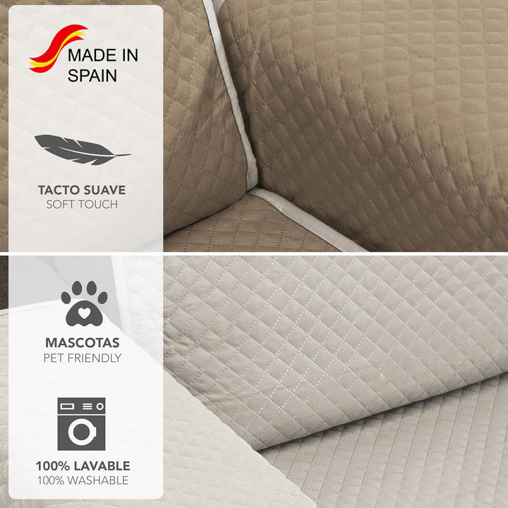 Martina Home Diamond Sofabezug, gesteppt, wendbar, Leinen/Leder, 3-Sitzer Leinen / Leder 3 Sitzer, L