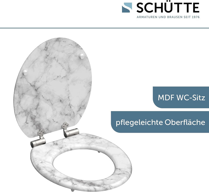 SCHÜTTE WC-Sitz MARMOR STONE mit Absenkautomatik aus Holz Toilettensitz mit Klodeckel, Holzkern Toil