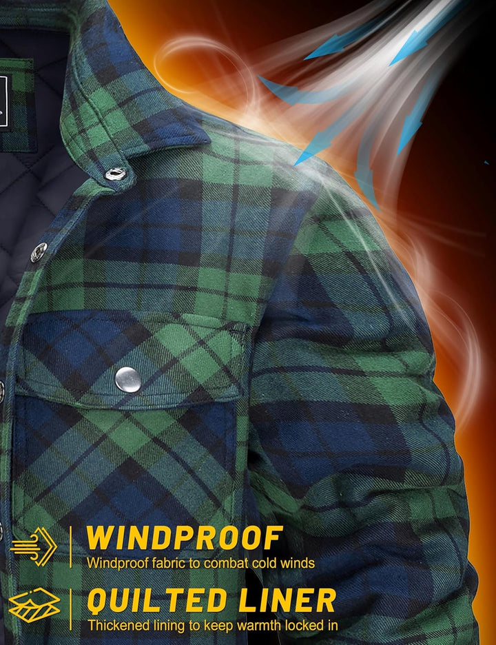 TACVASEN Herren Karierte Hemdjacke Flanellhemd Holzfällerhemd Thermohemd Jacke, 3XL Grün