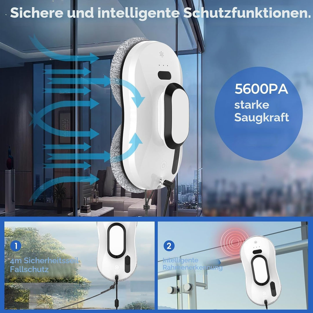 Fensterputzroboter 5600Pa, Automatischer Fensterputzer mit Sprühfunktion, Automatische Routenplanung