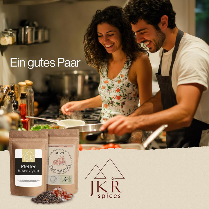 JKR Spices® 250g Schwarzer Pfeffer ganz + SPINTZ 500g Rosa Natursalz grob - Kombi Angebot | ganze Pf
