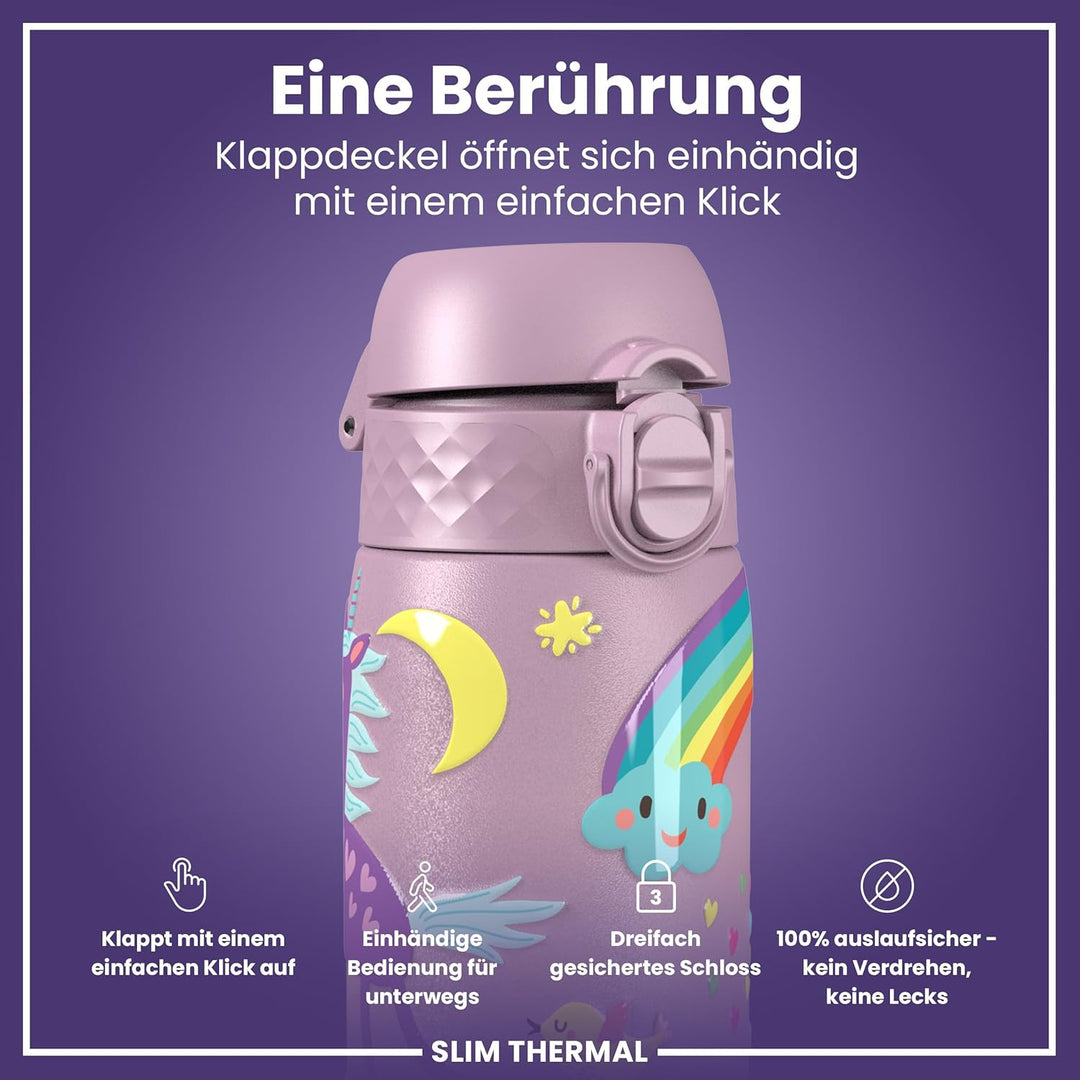 ion8 Vakuumisolierte Edelstahl-Trinkflasche, 500 ml, Auslaufsicher, Einhandöffnung, Sichere Verriege