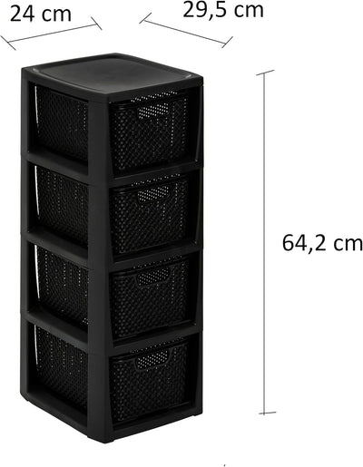 BranQ - Home essential Regal in Rattan Design, BPA-freie Kunststoff PP, Schwarz, 29,5 x 24 x 64,2 cm