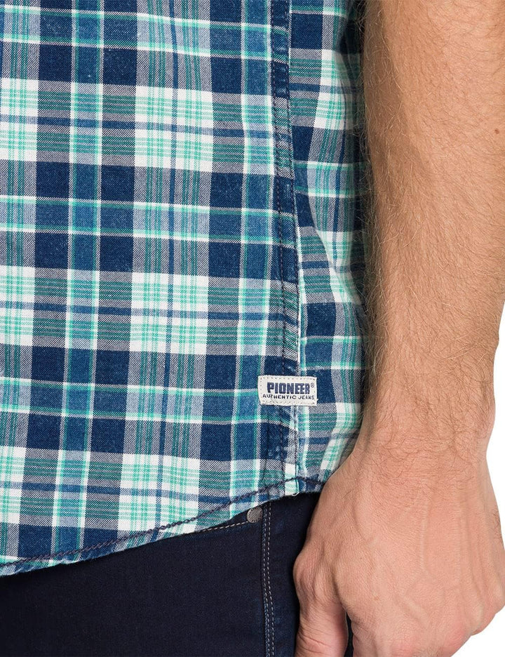 PIONEER AUTHENTIC JEANS Hemd XXL Lagoon Karo, 4XL Grosse Grössen