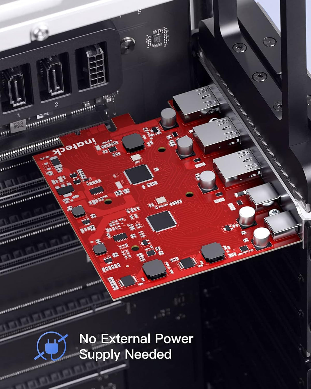 Inateck RedComets U25, PCIe 3.0 x1 USB Karte mit 3 USB-A Ports und 2 USB-C Ports, 8 Gbit/s, Keine Ex