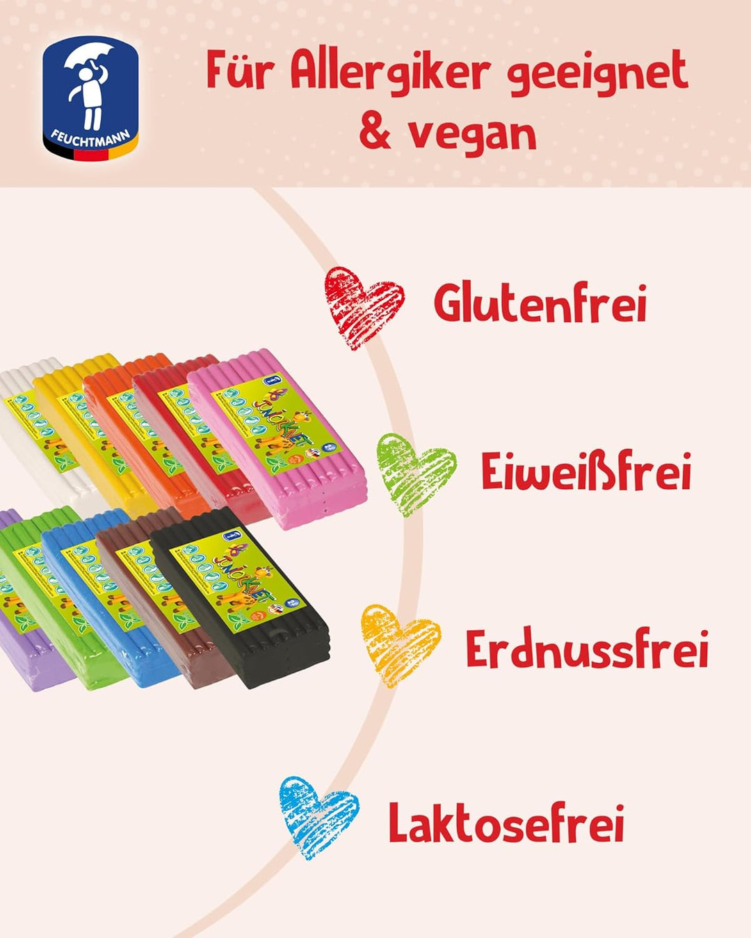 Feuchtmann JUNiORKNET Jumbo-Pack in Rot | 500g weiche Kinderknete im Vorteilspack | vegane glutenfre