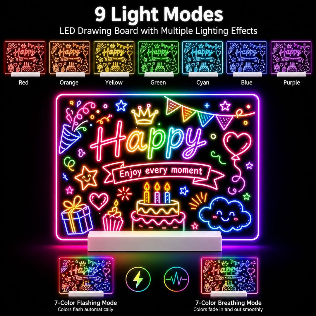 LED Zeichenbrett, Wiederaufladbare LED Notiztafel mit Farben, LED Maltafel Kinder mit 12 Farben Stif