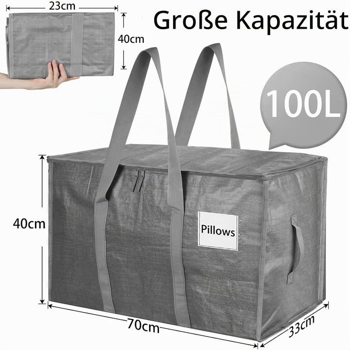 Withosent 100L Aufbewahrungstasche Gross Gewebt, 4er Wasserdicht Umzugstaschen mit Reissverschluss u