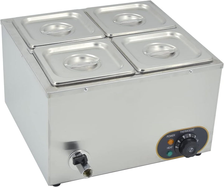 MOOTACO Elektrischer Wasserbad aus Edelstahl, Buffet, 4 x 1/6 mit Deckel, einstellbare Temperatur 30