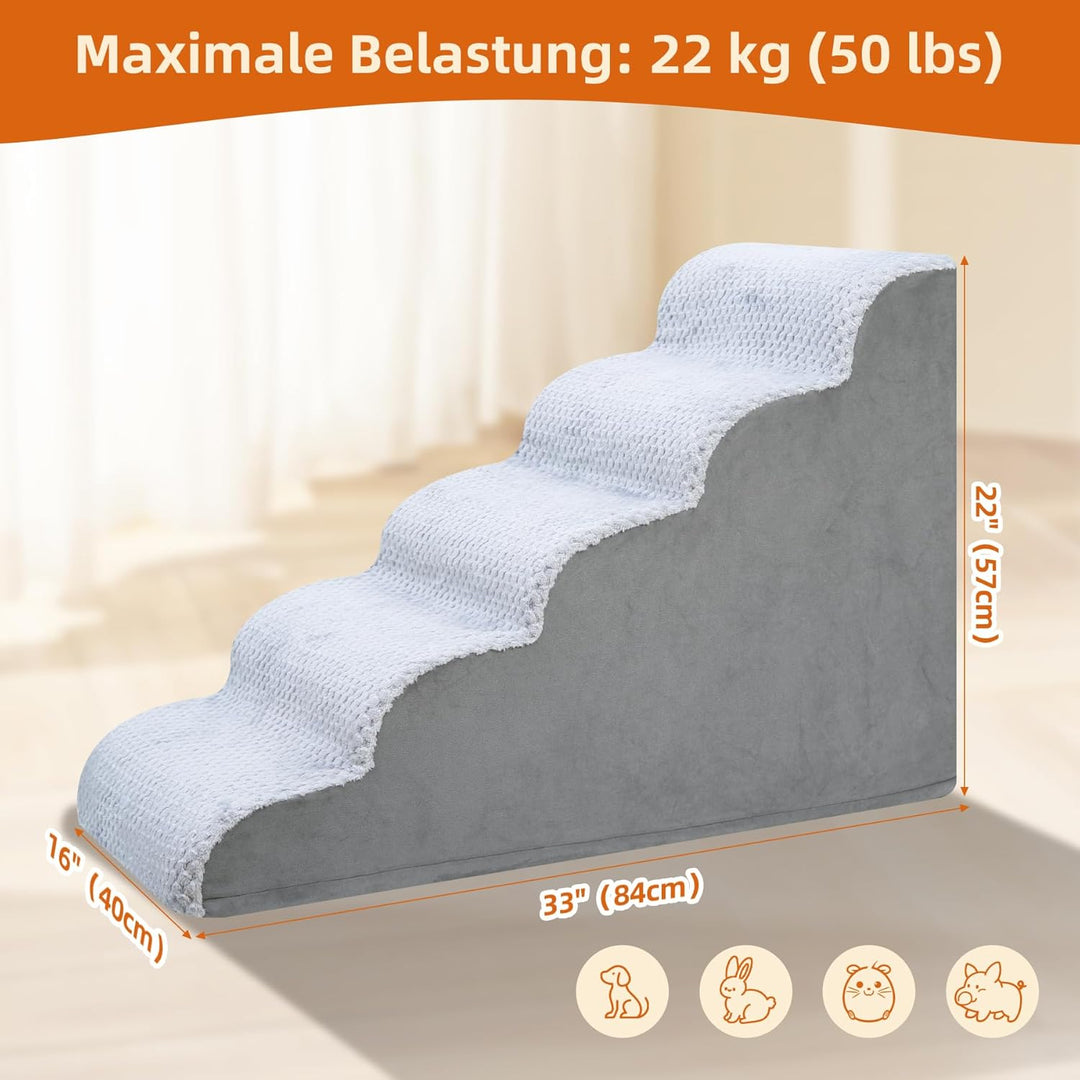 KSIIA Hundetreppe 5 Stufen, 57.5cm Hoch Haustiertreppe Hundetreppe für Kleine Hunde, Katzentreppe Hu