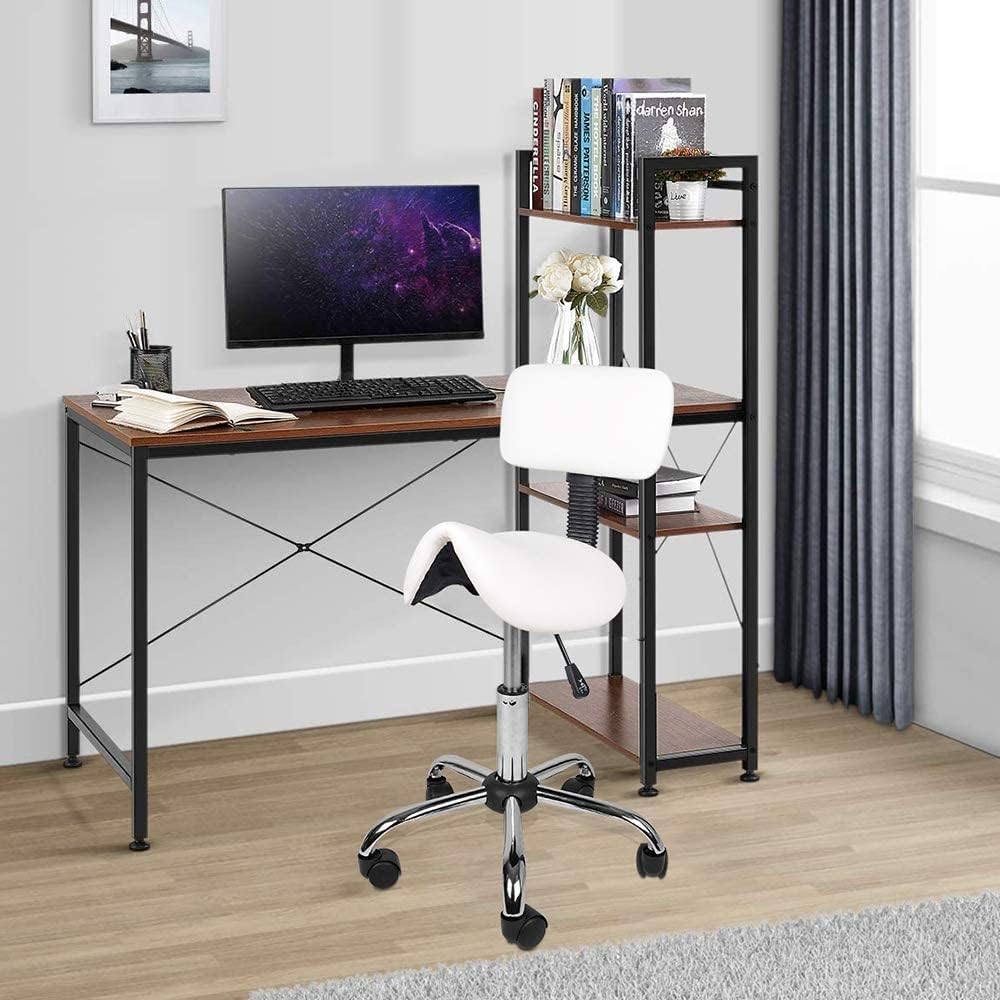 Mingone Sattelhocker mit Rückenlehne Weiss Bürohocker mit Rollen Ergonomisch Drehhocker Arbeitsstuhl