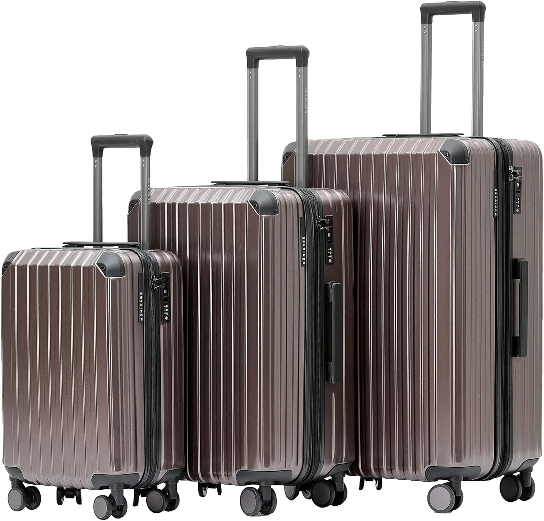 Münicase TSA-Schloss Koffer Reisekoffer Trolley Kofferset (Coffee, 3tlg. Kofferset)