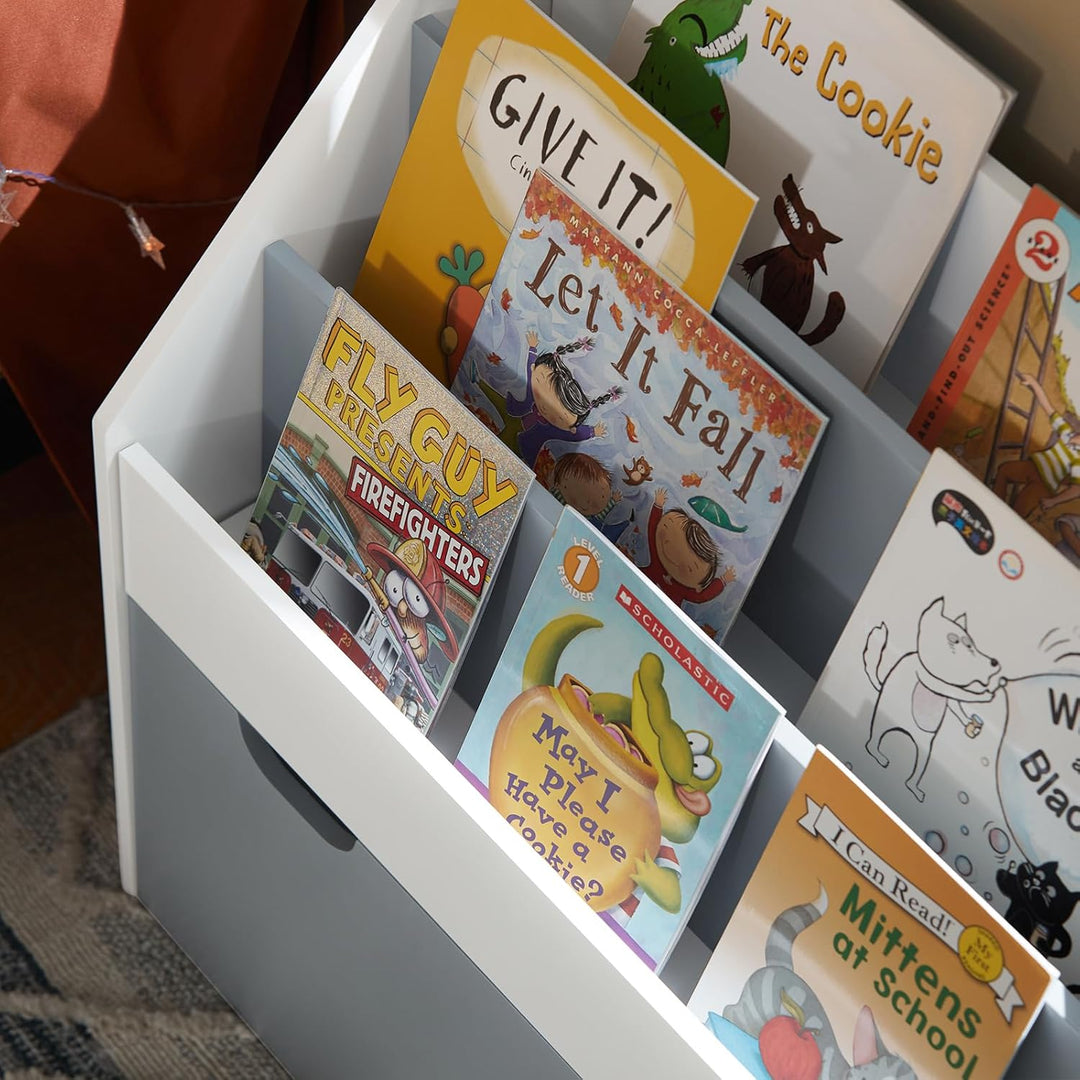SoBuy bücherregal Kinder mit 3 Ablagefächern und herausnehmbarer Spielzeugbox auf Rollen, Kinderzimm