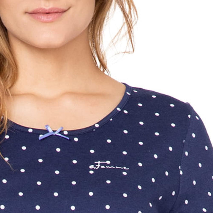 e.FEMME Damen Nachthemd Marion 333, Langarm, aus 50% Baumwolle und 50% Modal Marine Gepunktet 36, Ma
