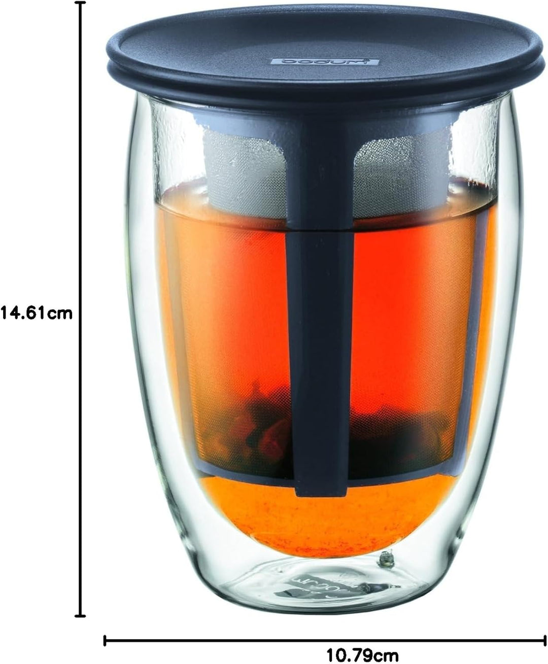Bodum TEA FOR ONE Teeglas mit Kunststofffilter (Doppelwandig, Isoliert, 0,35 liters) schwarz, Schwar