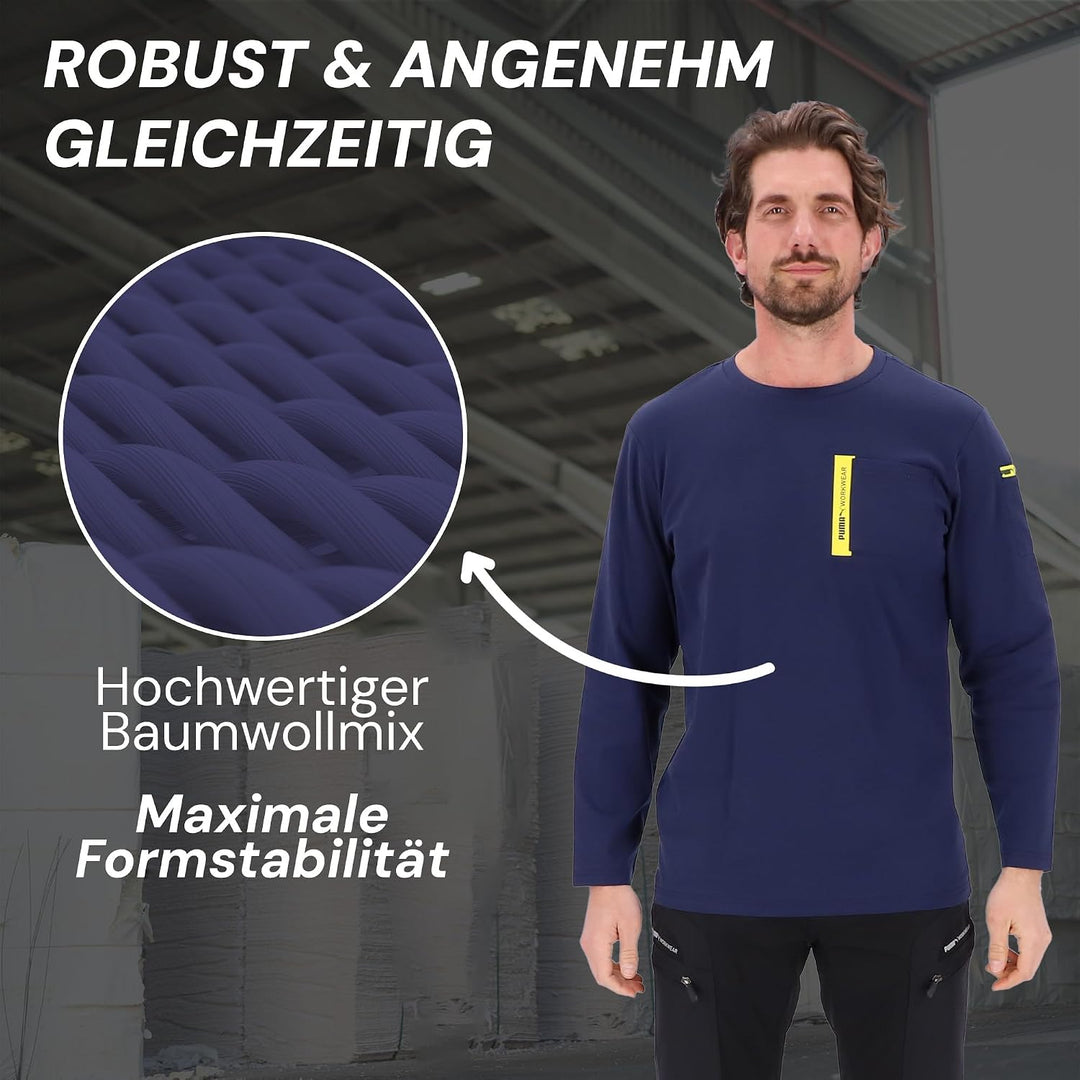 PUMA Workwear Advanced Kollektion - Longsleeve Herren Pullover - Brusttasche und Utility Fach an der
