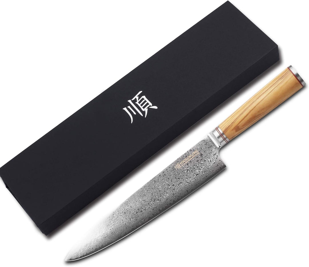 YOUSUNLONG Kochmesser 25,5 cm (10 Zoll) Japanisches Hackmesser Damaststahl Super Sharp - Griff aus i