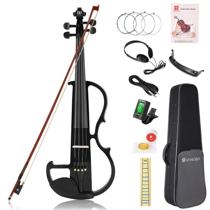 Vangoa Elektrische Violine Geige aus massivem Holz, 4/4, mit Ebenholzbeschlägen, Tragetasche, Audiok