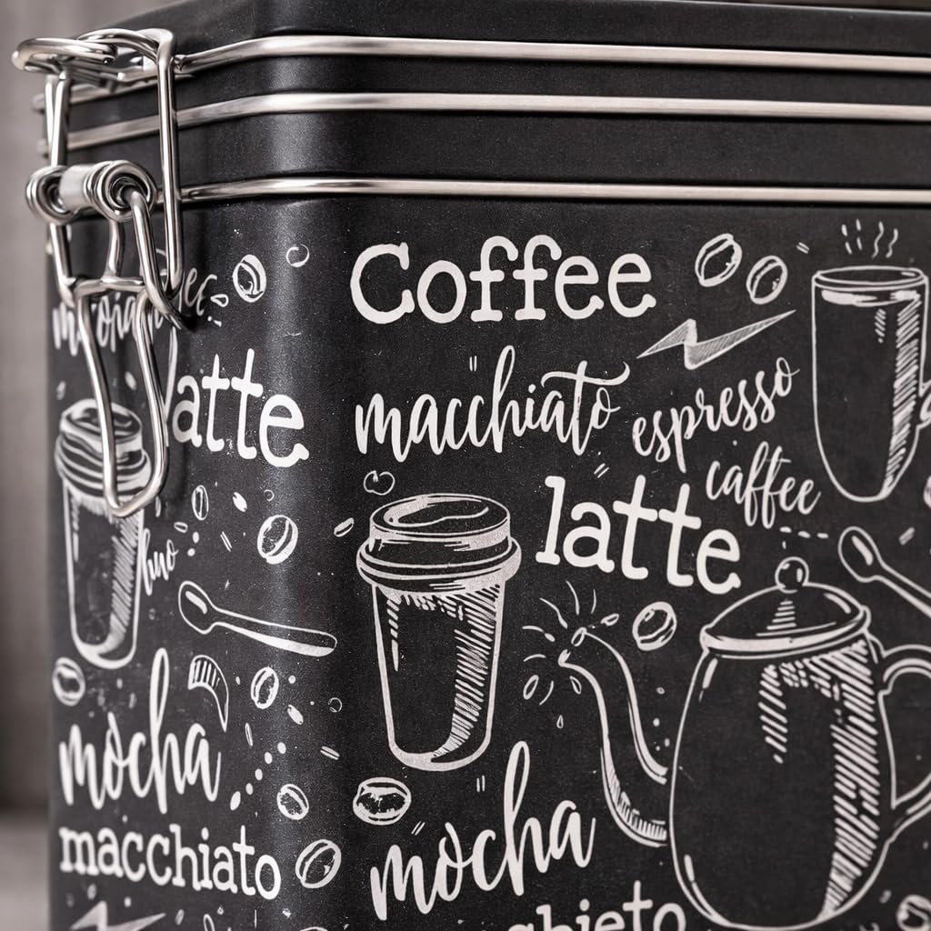 Rechteckige Kaffeedose im Vintage-Stil, schwarz/weiss, Retro-Blechdose für die Küche, hermetisch abg