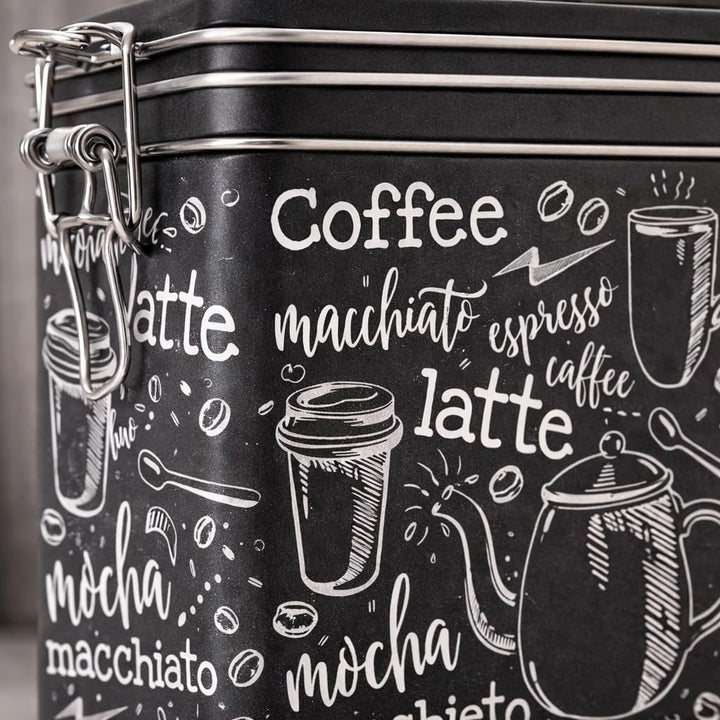 Rechteckige Kaffeedose im Vintage-Stil, schwarz/weiss, Retro-Blechdose für die Küche, hermetisch abg
