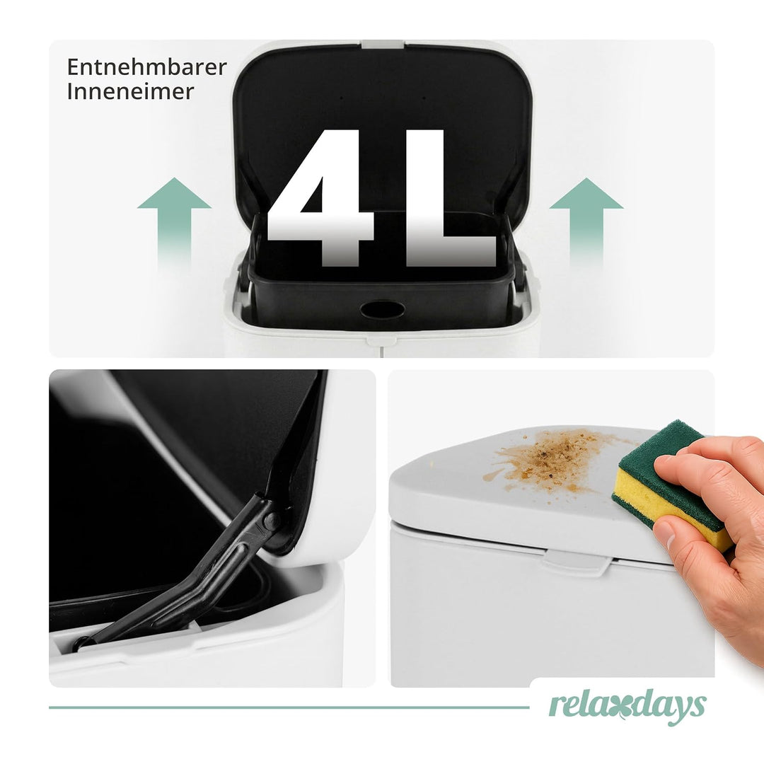Relaxdays Mülleimer Wandmontage, 4 l, Einhängen od. Kleben, Inneneimer, Metall, Küchenabfalleimer, B
