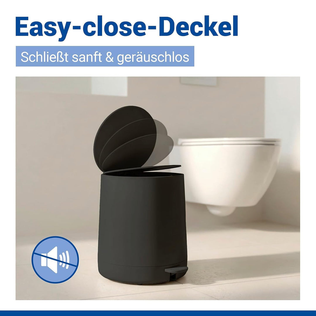 WENKO Kosmetik Treteimer Mod. Fablo aus Kunststoff, Soft-Touch-Beschichtung, Bad-Mülleimer 5 L, Abfa