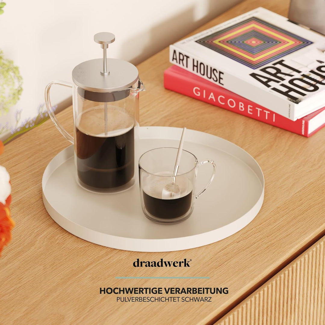 draadwerk® Deko Tablett Creme Ø 30 cm | Serviertablett aus Metall | Dekoteller rund | Home & Living