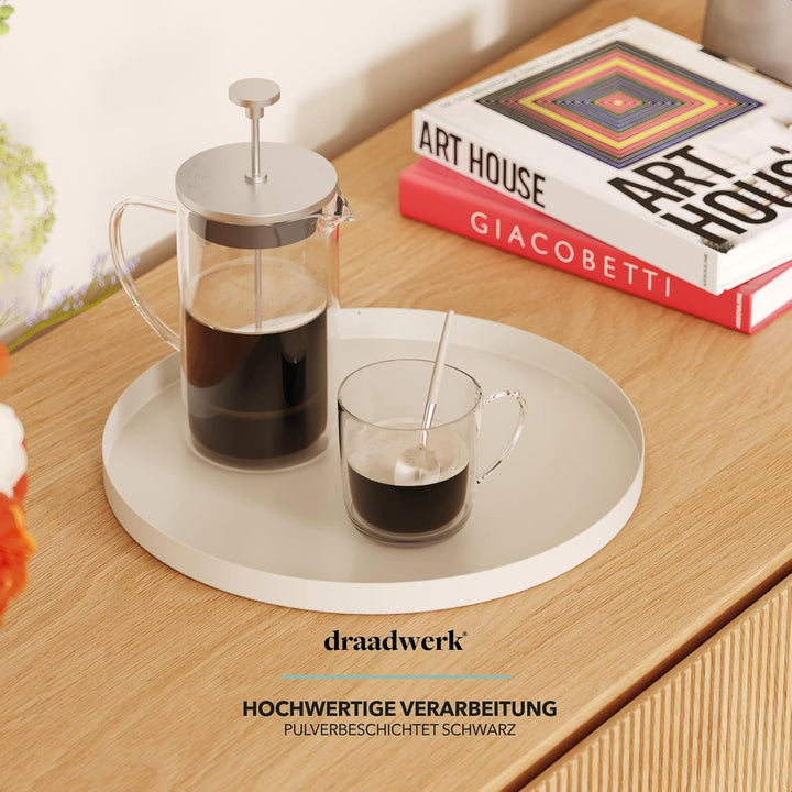 draadwerk® Deko Tablett Creme Ø 30 cm | Serviertablett aus Metall | Dekoteller rund | Home & Living