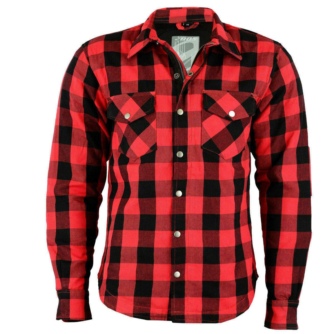 Motorrad Kevlar Aramid gefüttert Schutz Flanell Hemd, (XL, Rot/schwarz), XL Rot/Schwarz
