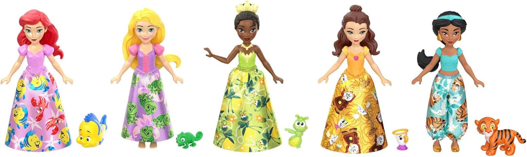 Mattel Disney Princess und Freunde Set mit 5 beweglichen kleinen Puppen mit abnehmbaren Röcken oder