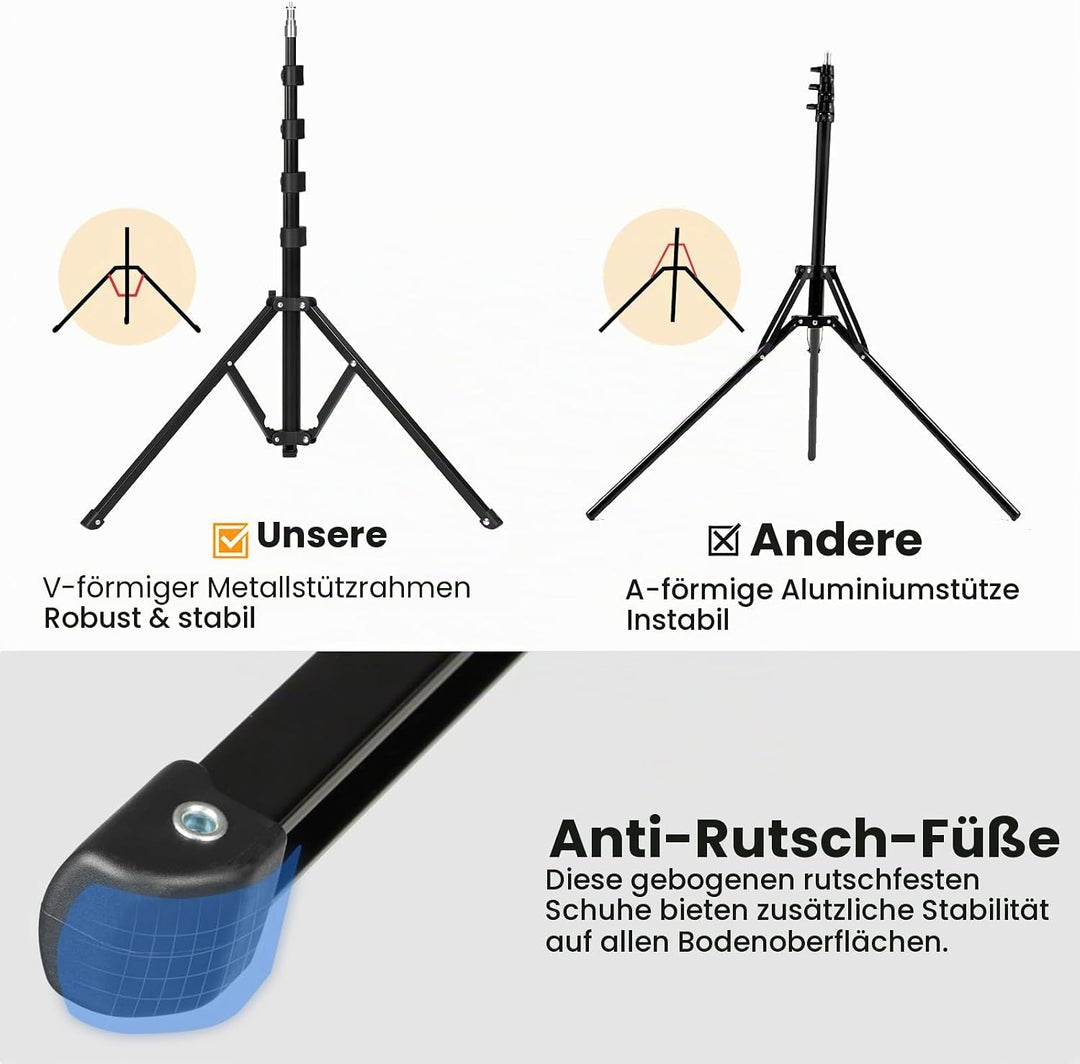TARION Lichtstativ 180 cm Aluminium Lampenstativ Traglast 8 kg für Studio Outdoor Fotografie Ringlic