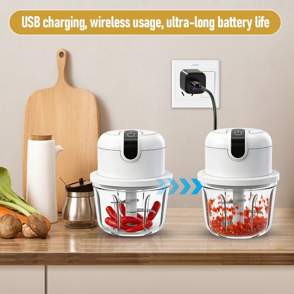 Mini Zwiebel Zerkleinerer Elektrisch, 100+200+350 ml Multizerkleinerer Küchenmaschine Kabelloser Kle
