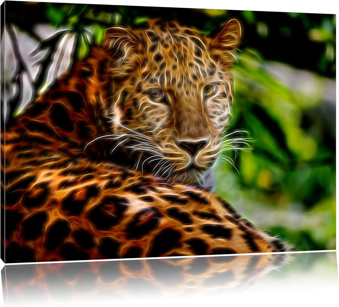 aufmerksamer Leopard im Schatten Deluxe Format: 100x70 cm auf Leinwand, XXL riesige Bilder fertig ge
