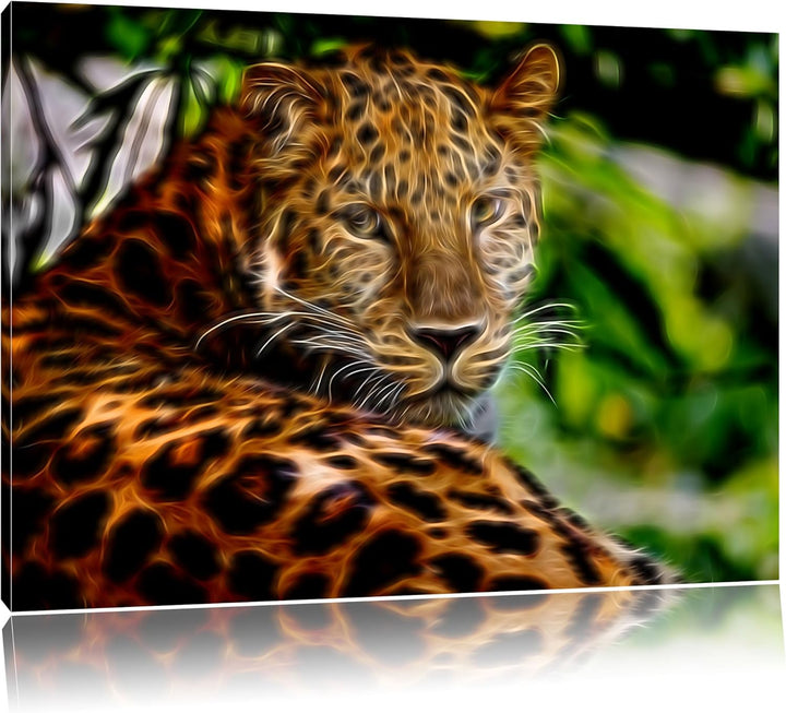 aufmerksamer Leopard im Schatten Deluxe Format: 100x70 cm auf Leinwand, XXL riesige Bilder fertig ge