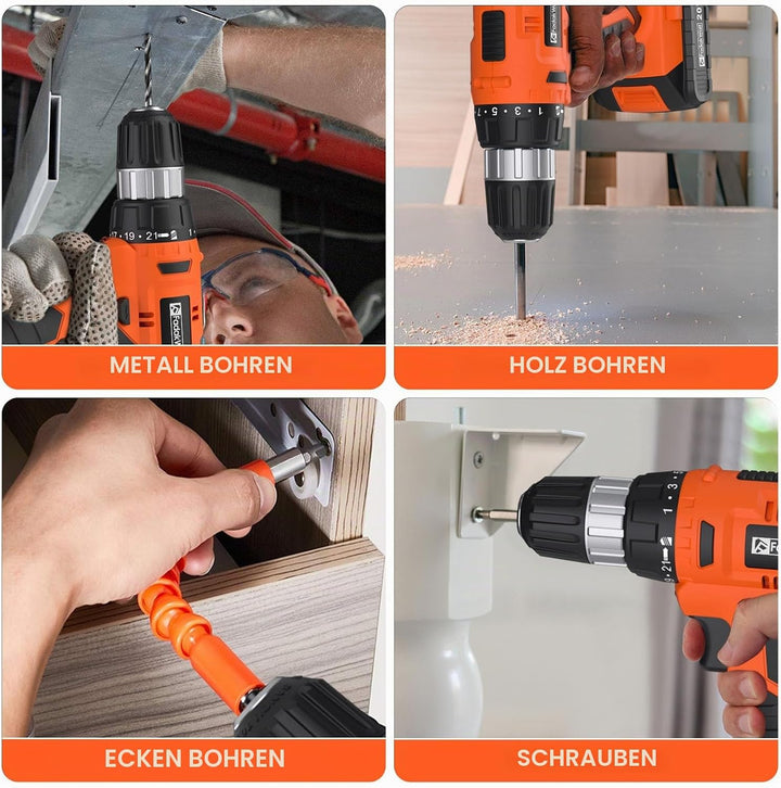 FADAKWALT Akkuschrauber, 20V Akku Bohrmaschine mit 2000 mAh Akku, 21+1 Drehmomentstufen, 60-tlg Akku