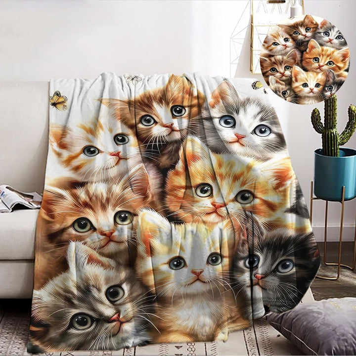 kuscheldecke katzenmotiv 150x200cm,Cartoon Kätzchen kuscheldecke Fleece Decke mit 3D Tierdruck, Weic