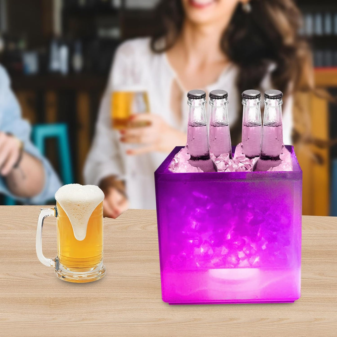 LED Eiskübel 3.5L, Multicolor RGB LED Sektkübel, Doppelwandiger Grossraumbehälter für Flaschenwein u