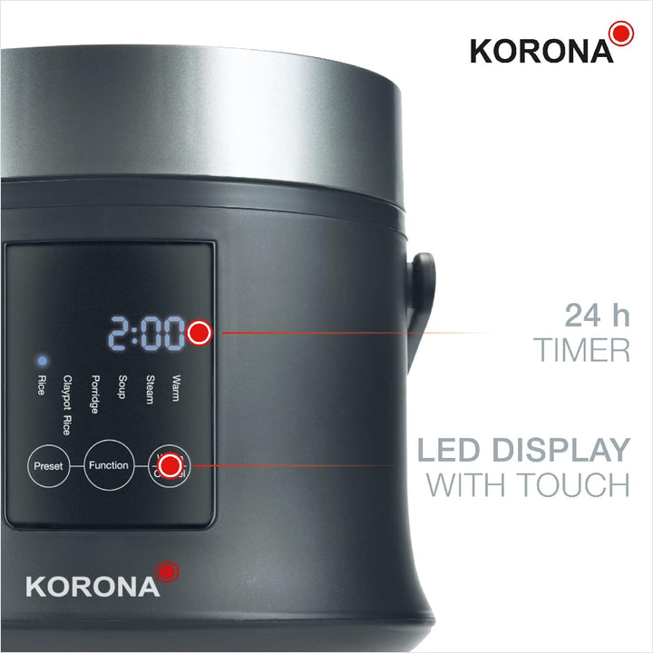 Korona 58011 Digitaler Reiskocher und Dampfgarer mit Warmhaltefunktion | Kochtopf herausnehmbar | LE