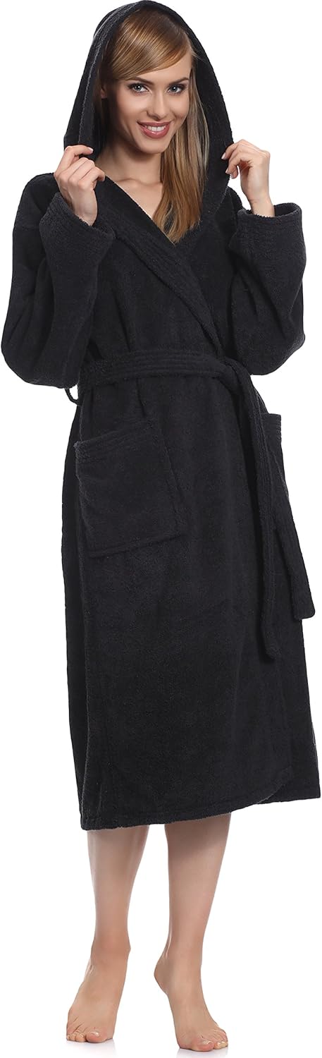 Ladeheid Damen Frottee Bademantel mit Kapuze aus 100% Baumwolle LA40-102 XL Schwarz (D16) (Gramatur