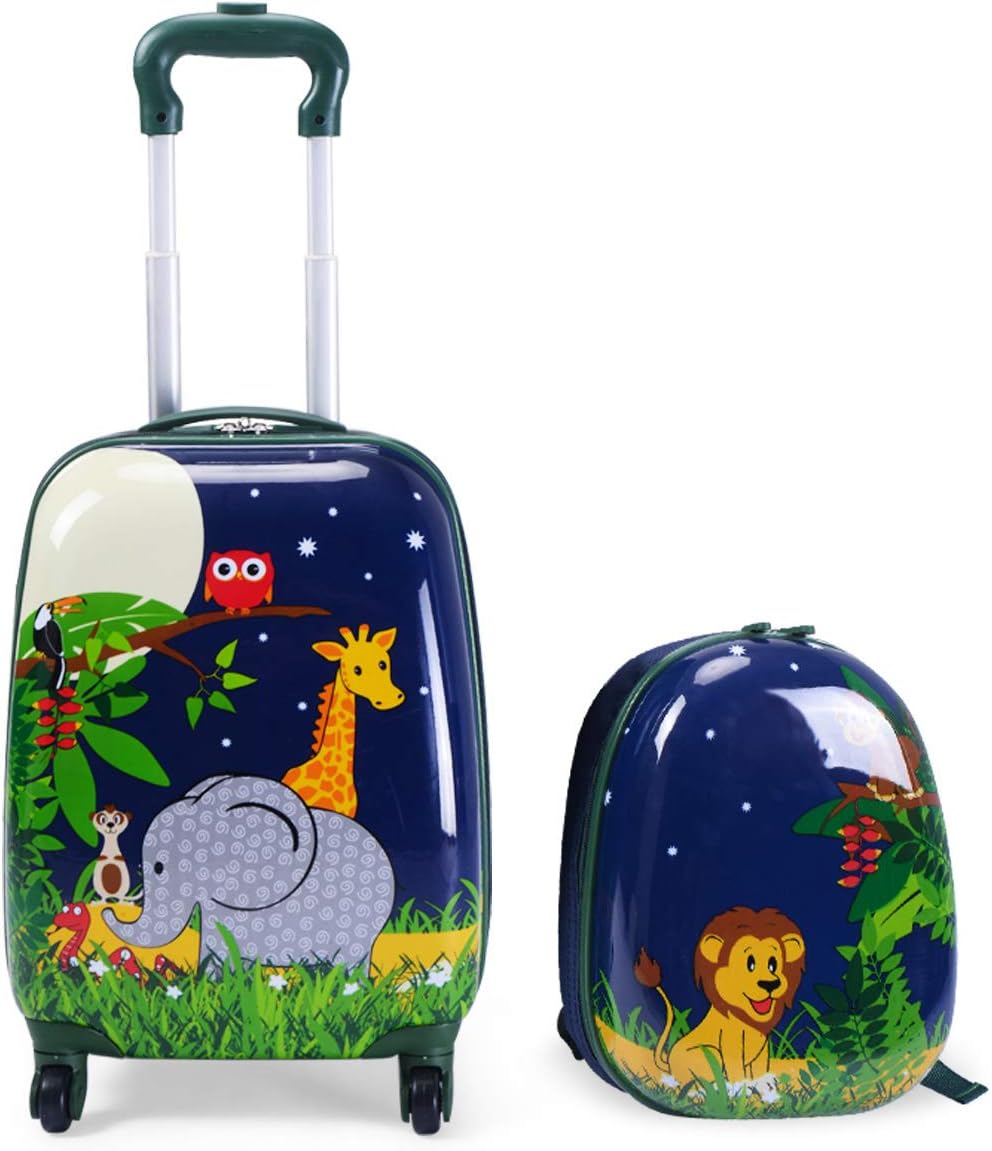 GOPLUS Kinderkoffer mit Rucksack, Kids Trolley, Kindergepäck mit Rollen, Reisekoffer mit Teleskopgri